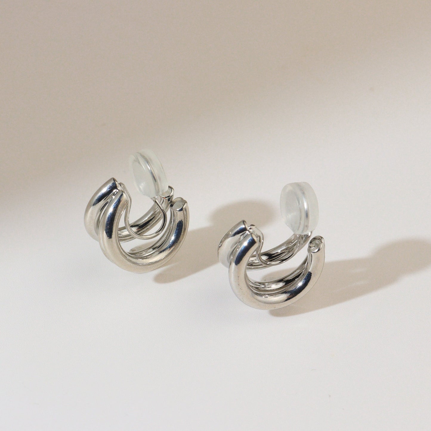 Tri-Hoop Gold Clip On Earrings