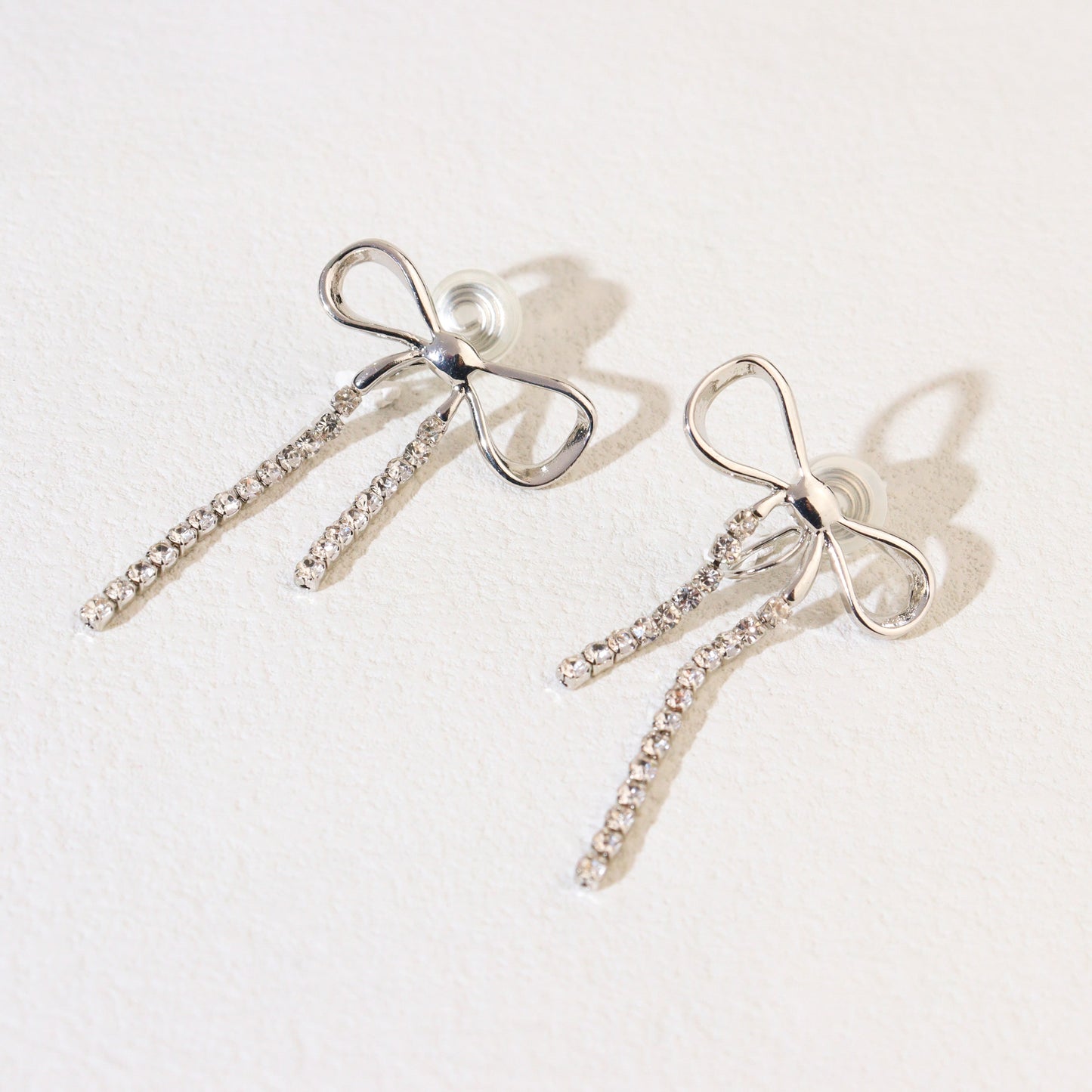 Glitter Silver Ribbon Clip on Earrings