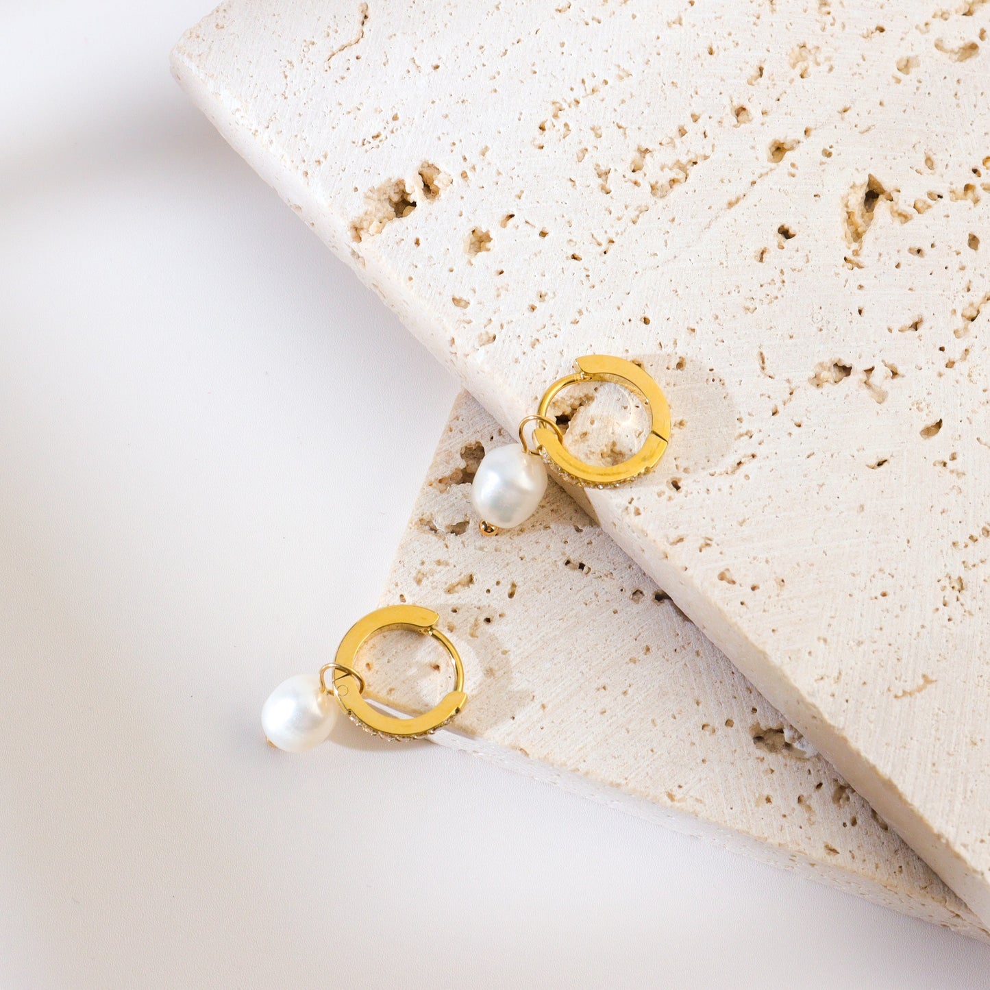 Pearl Cross Gold Hoop Earrings
