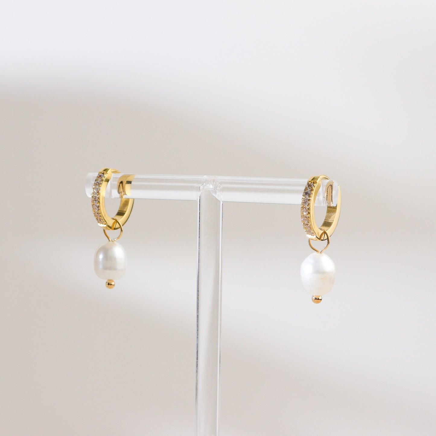 Pearl Cross Gold Hoop Earrings