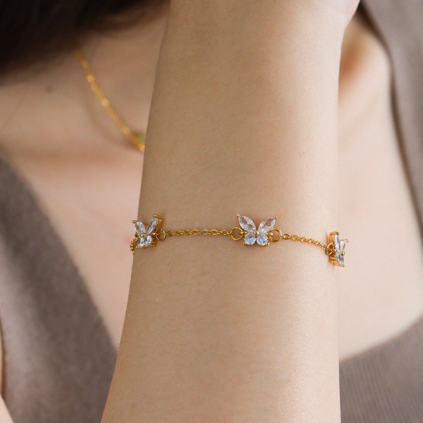 Cubic Butterfly Gold Bracelet