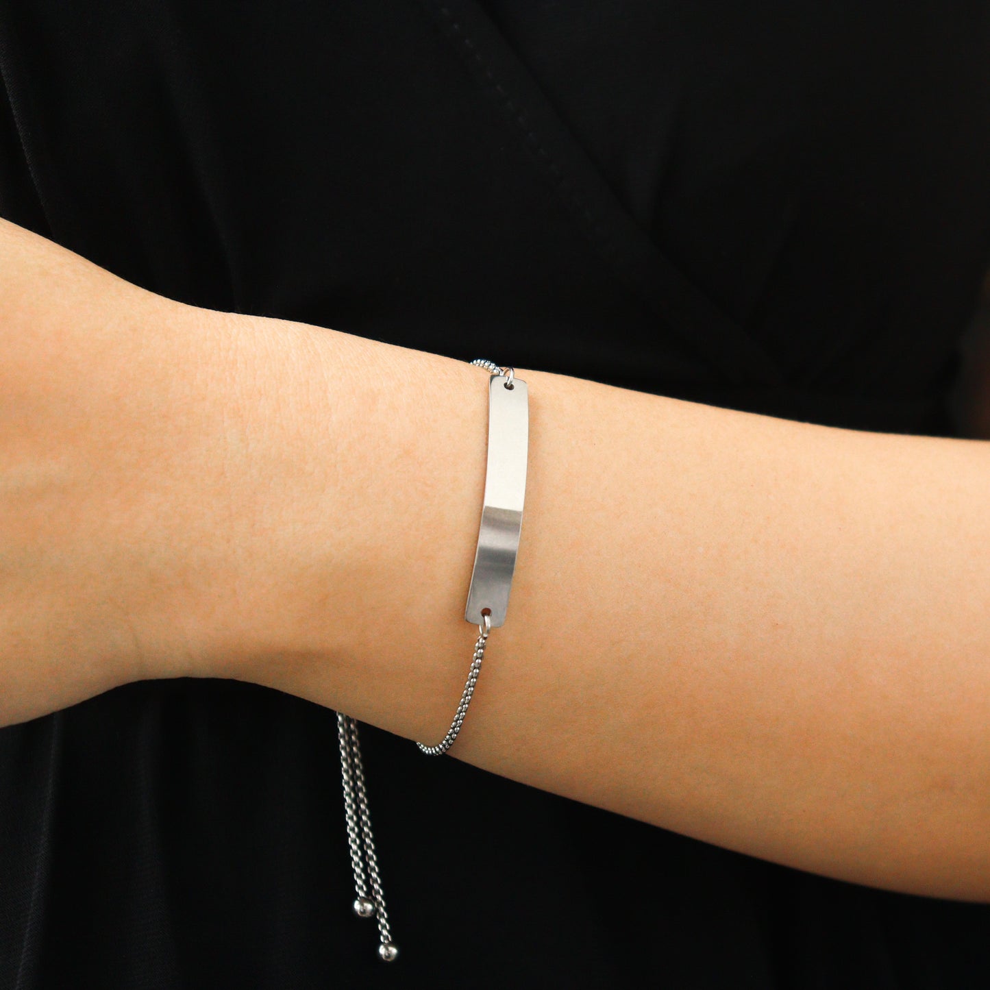Engrave Silver Horizontal Bar Adjustable Bracelet