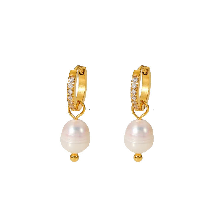 Pearl Cross Gold Hoop Earrings