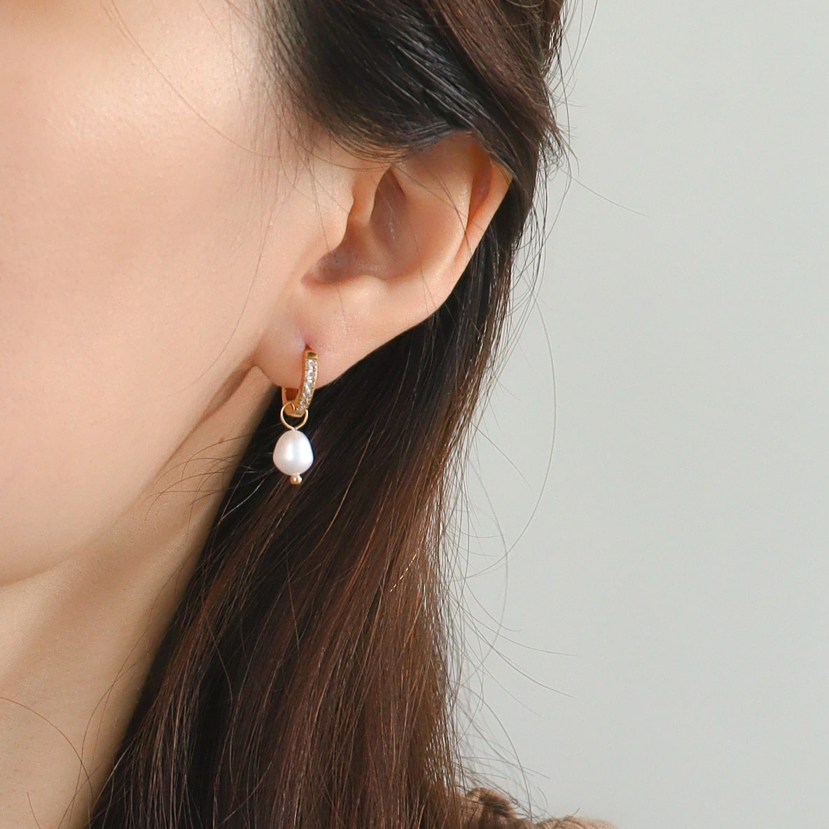 Pearl Cross Gold Hoop Earrings