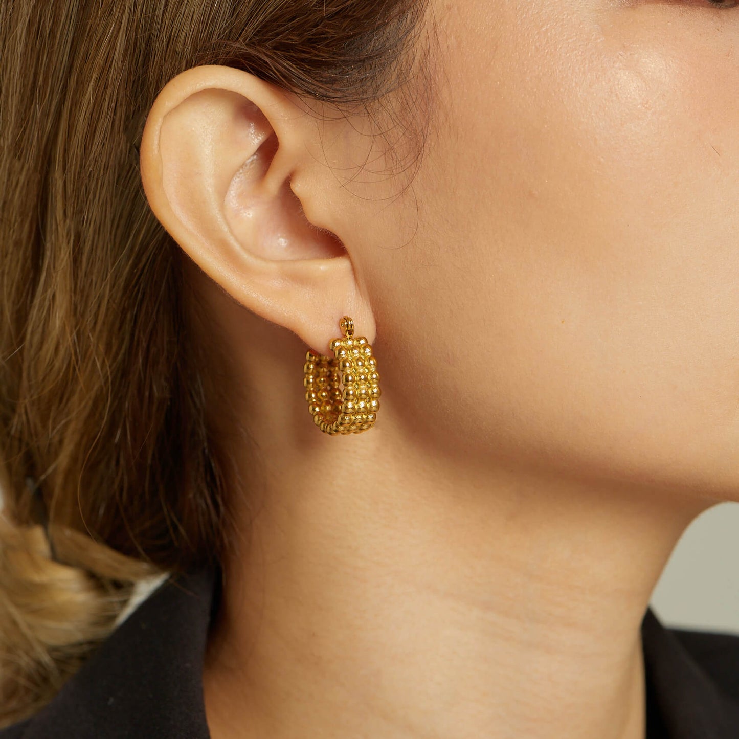 Round Bead Hoop Earrings