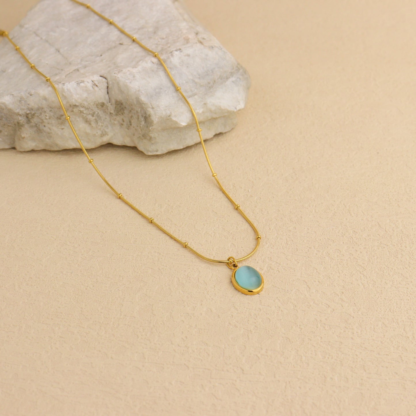 Blue Cat Eye Stone Necklace