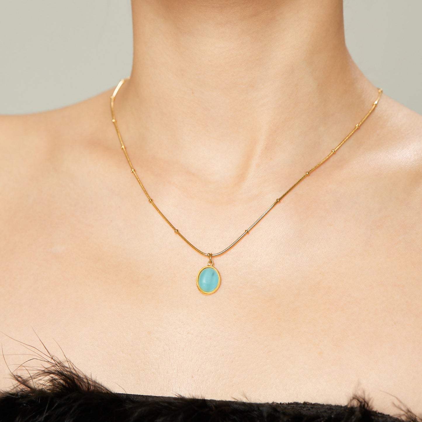 Blue Cat Eye Stone Necklace