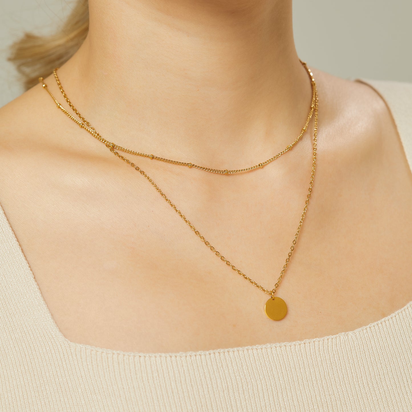 Round Disc Layered Necklace