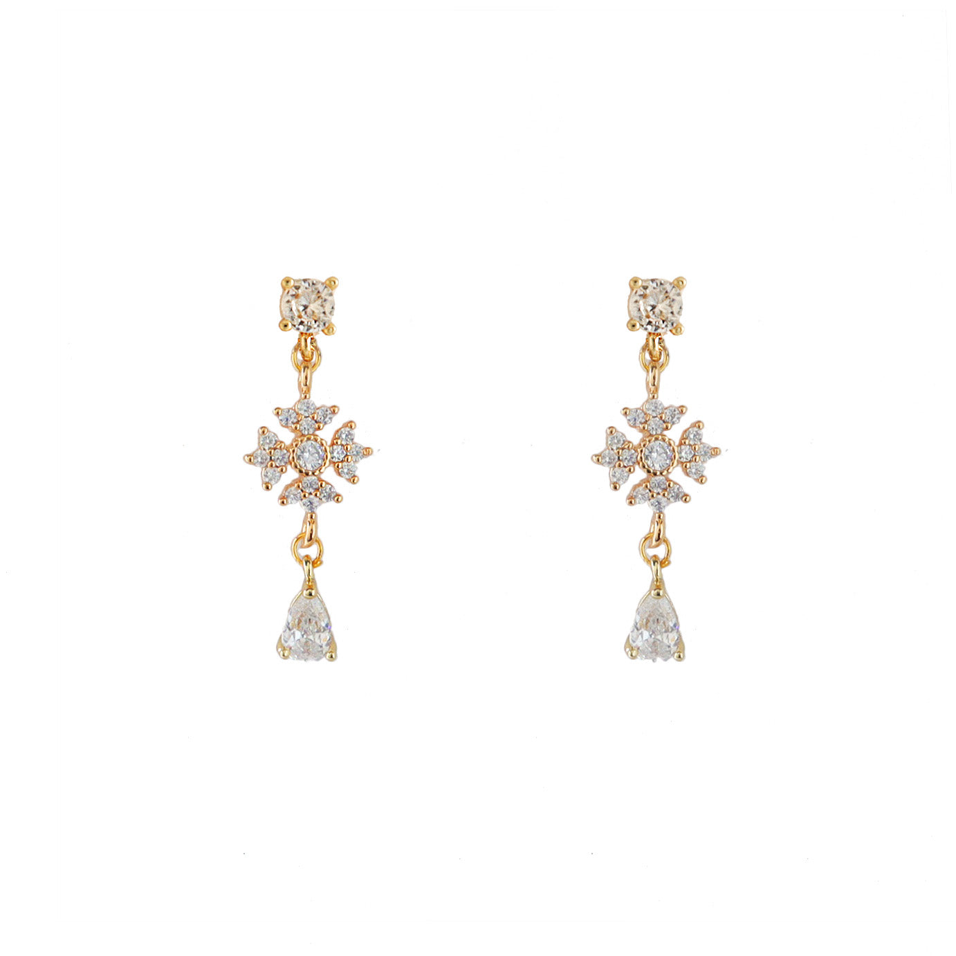 Diamante Drop Gold Earrings