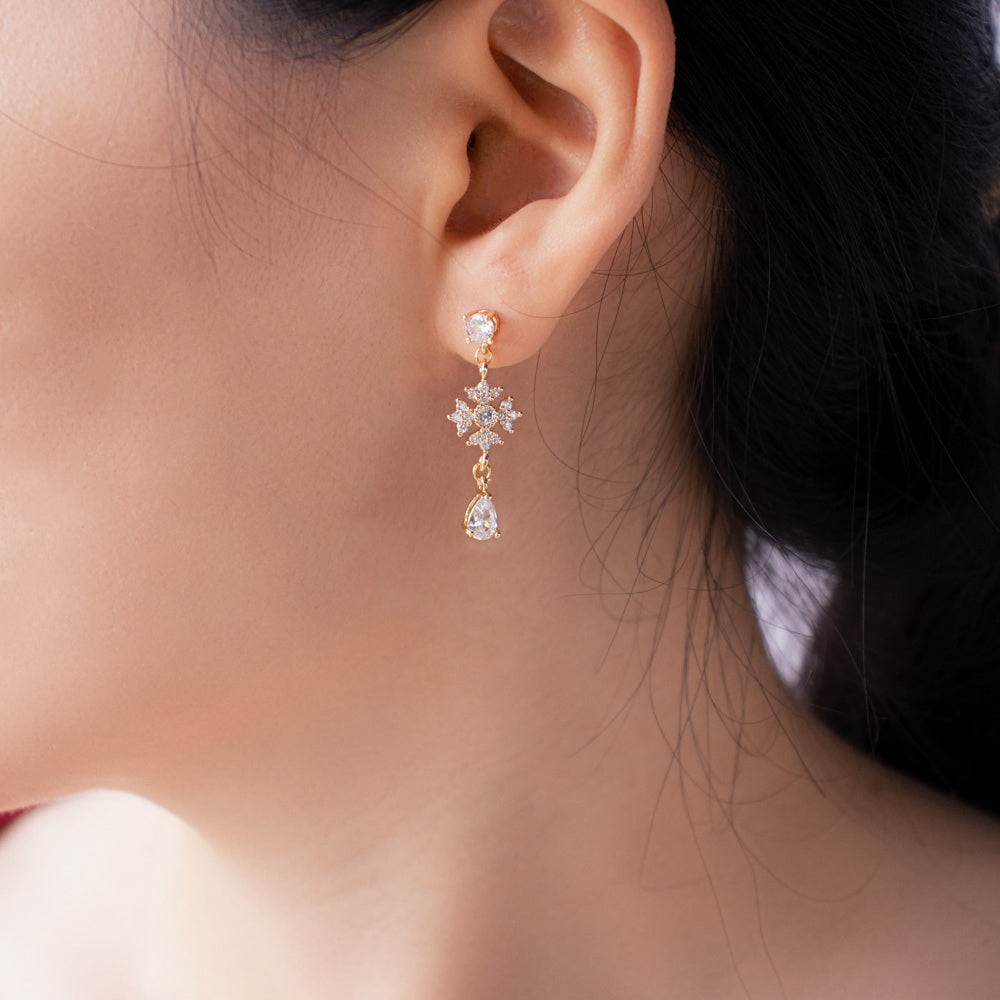 Diamante Drop Gold Earrings