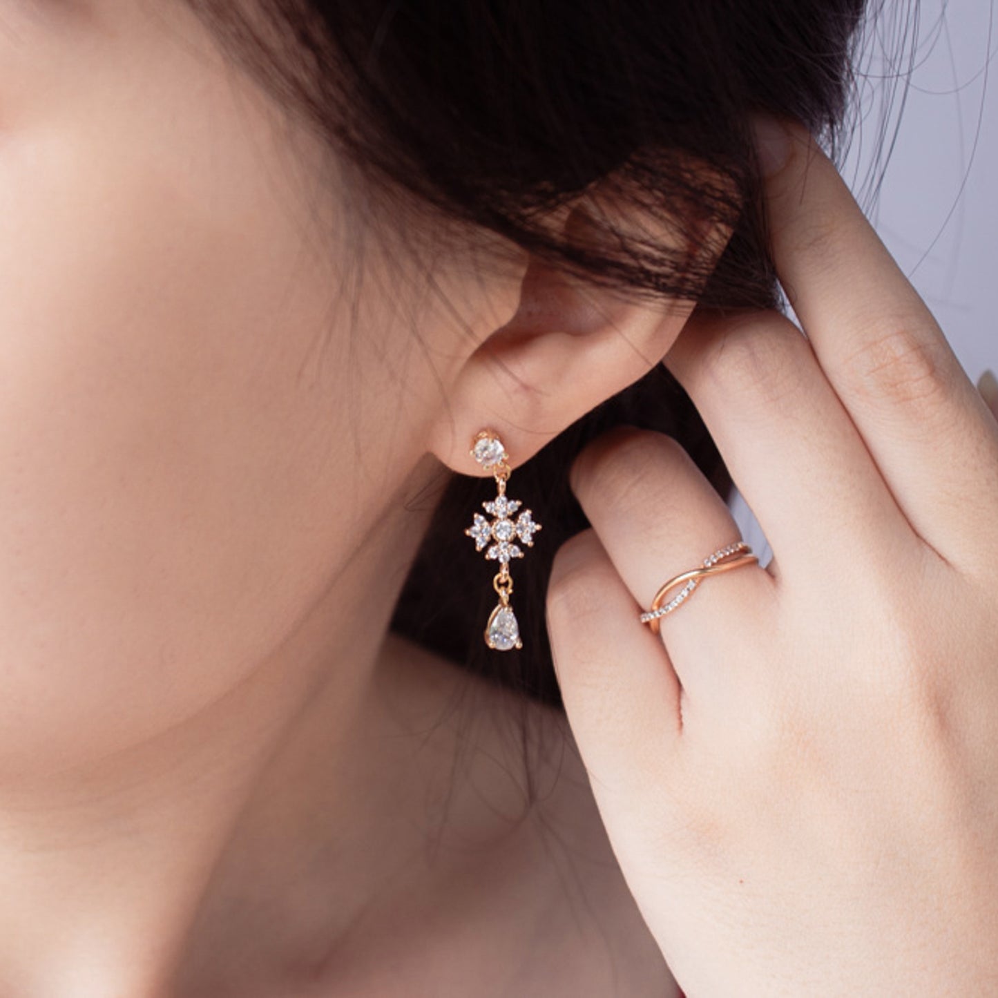 Diamante Drop Gold Earrings