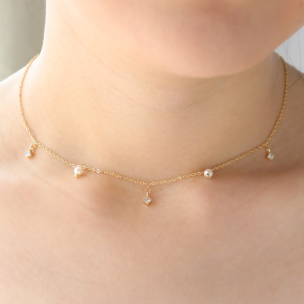 Cubic Pearl Gold Choker Necklace