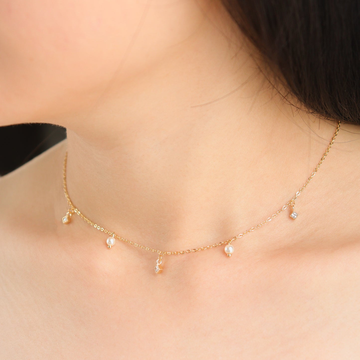 Cubic Pearl Gold Choker Necklace