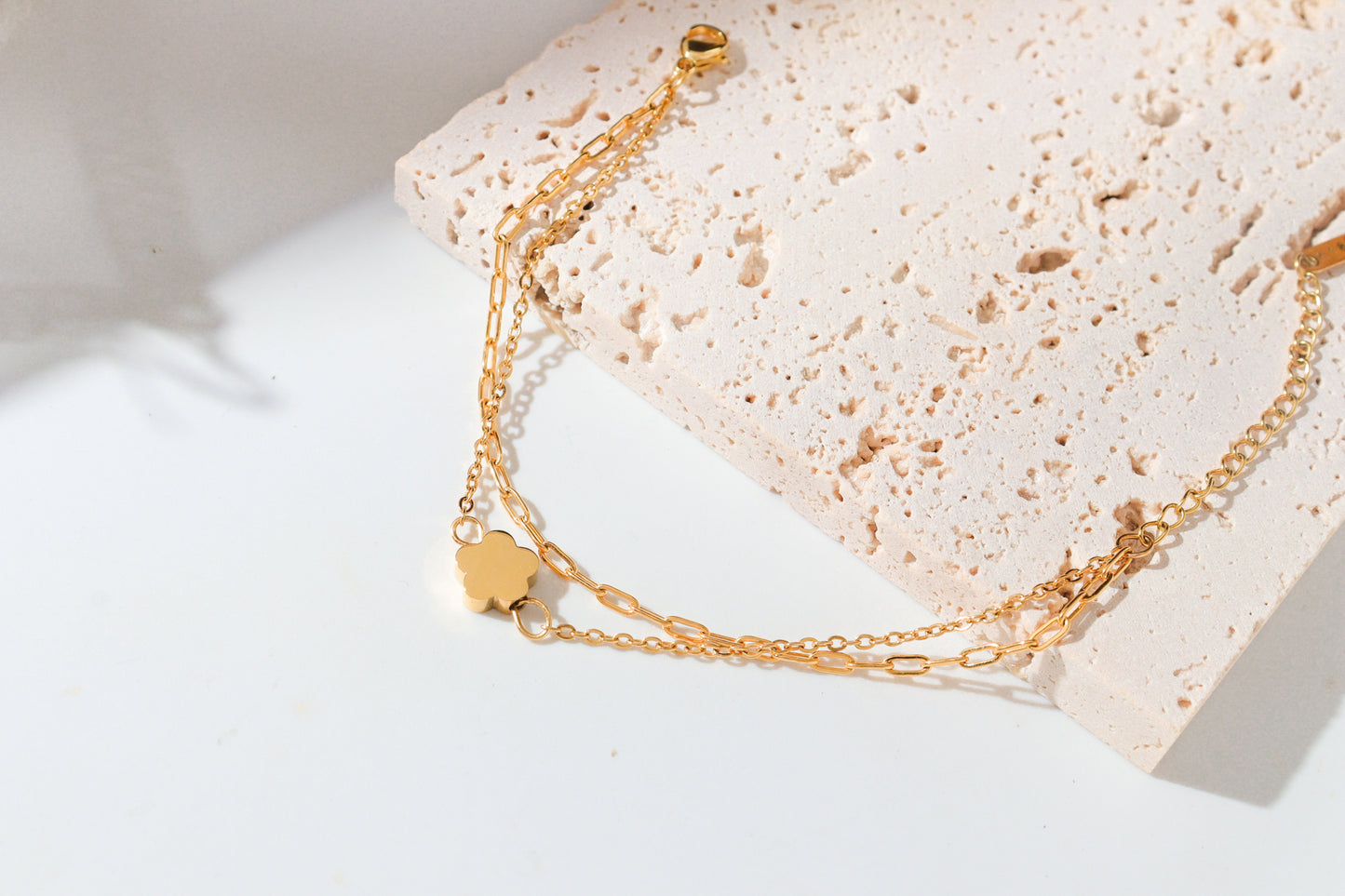 Tiny Bloom Double Chain Bracelet