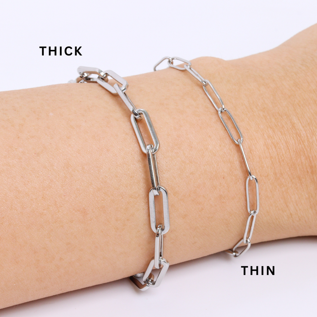 Thick Paper Clip Silver Chain Bracelet