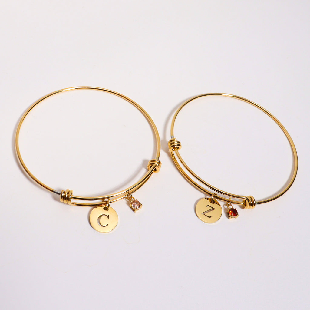 Personalised Birthstone & Initial Bangle
