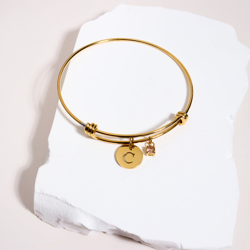 Personalised Birthstone & Initial Bangle
