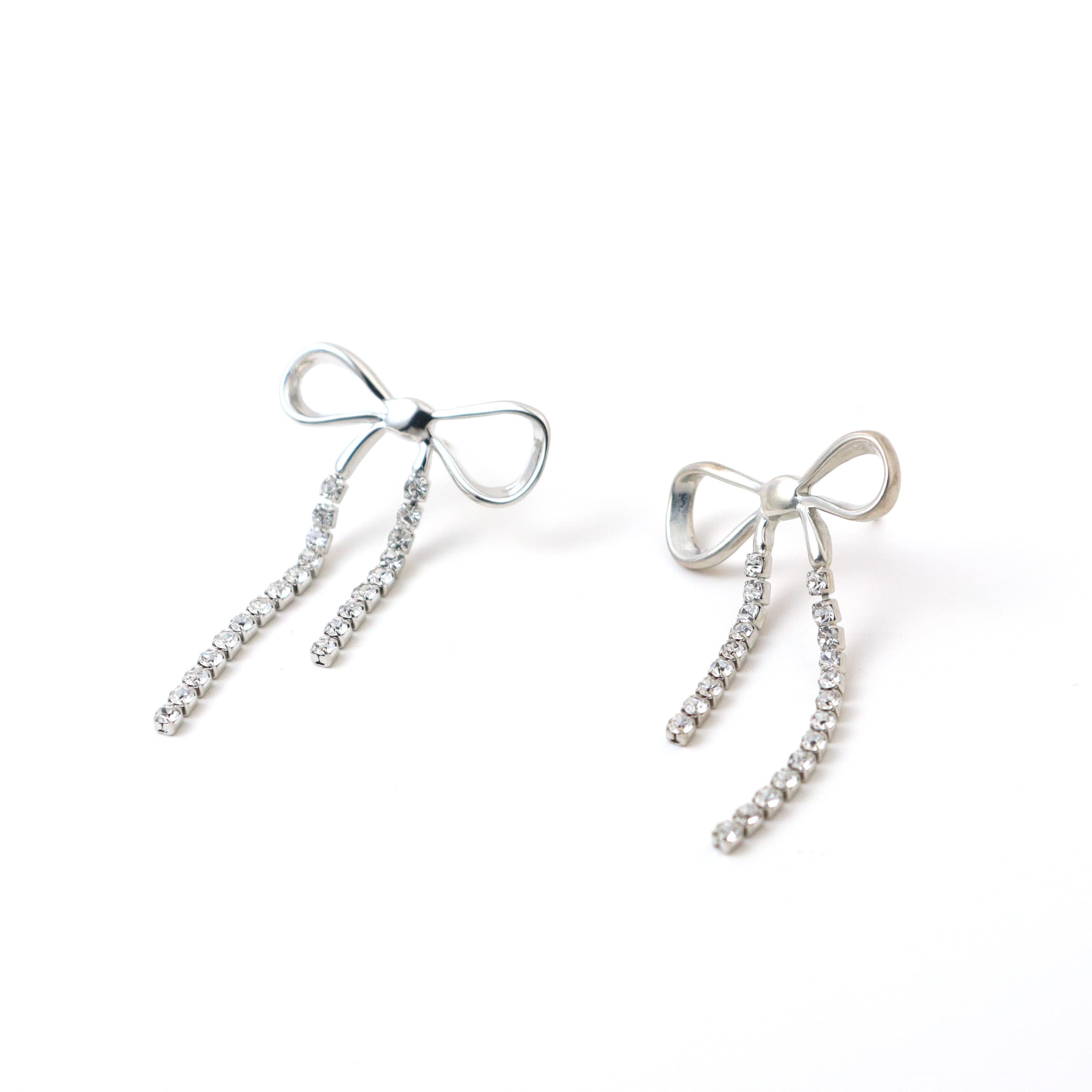 Glitter Silver Ribbon Earrings
