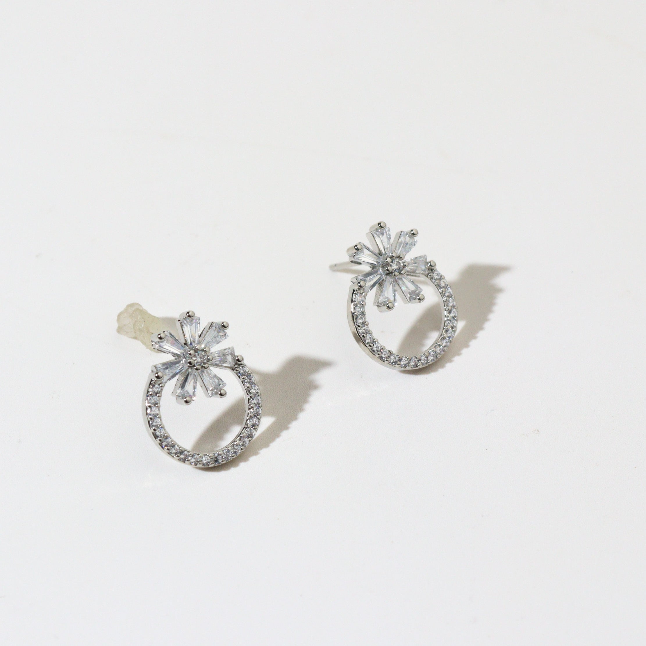Floral Ring Silver Earrings