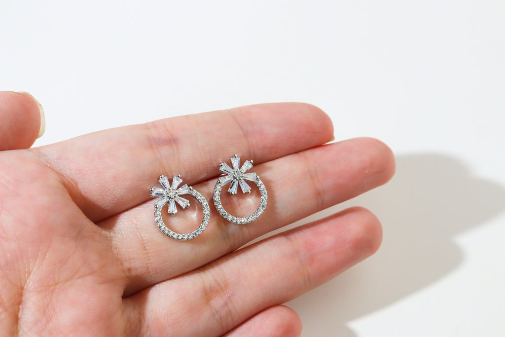 Floral Ring Silver Earrings