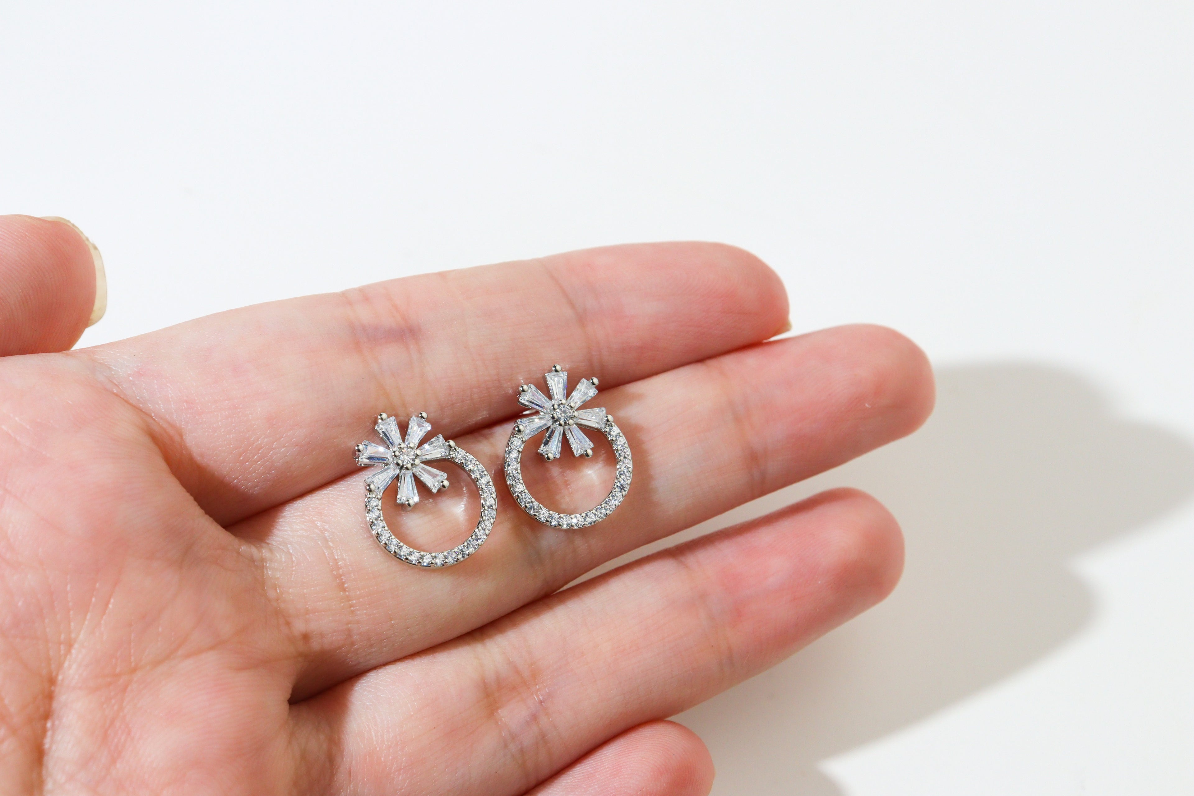 Floral Ring Silver Earrings