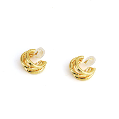 Tri-Hoop Gold Clip On Earrings