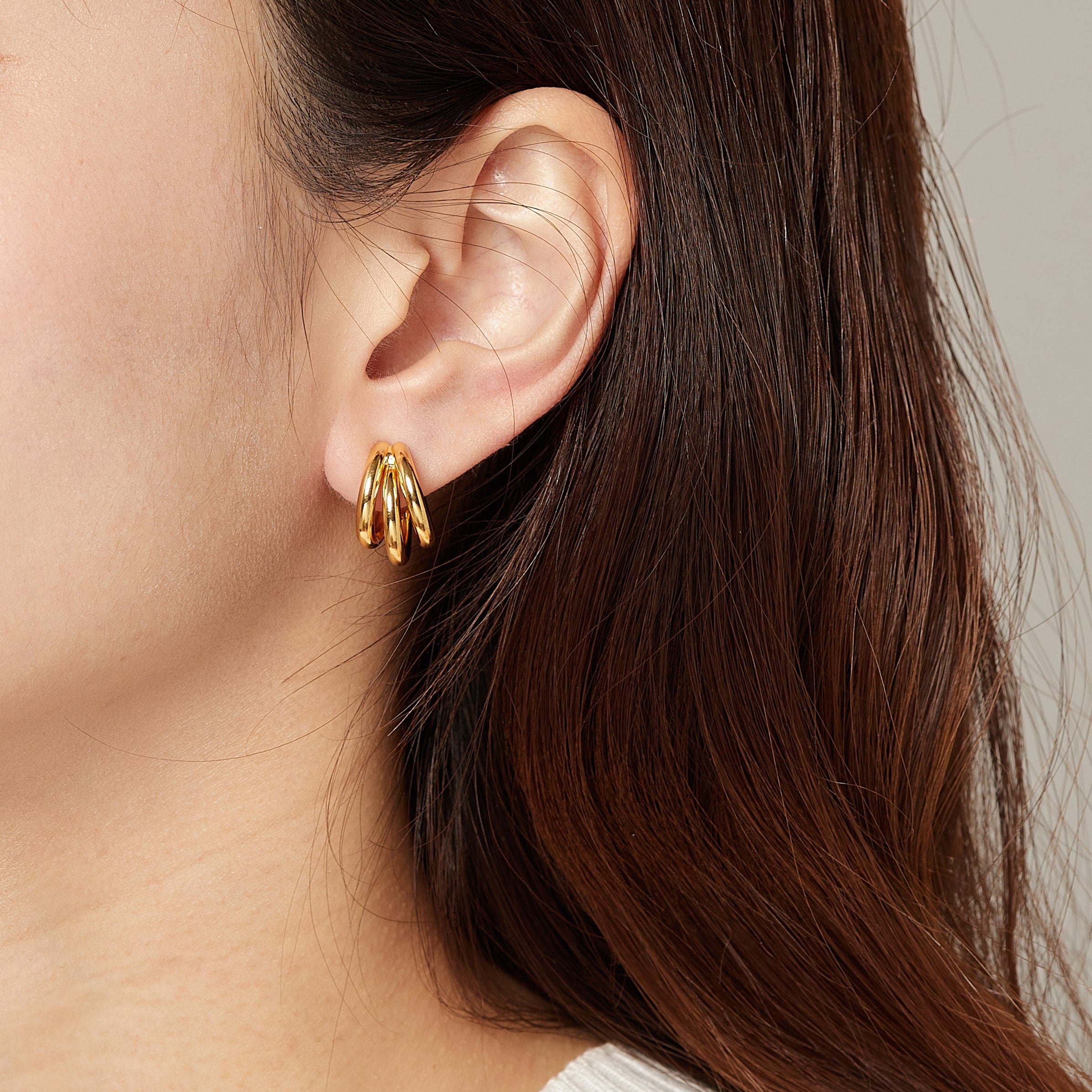 Tri-Hoop Gold Clip On Earrings