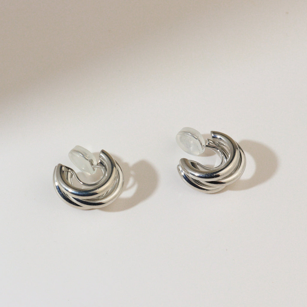 Tri-Hoop Gold Clip On Earrings