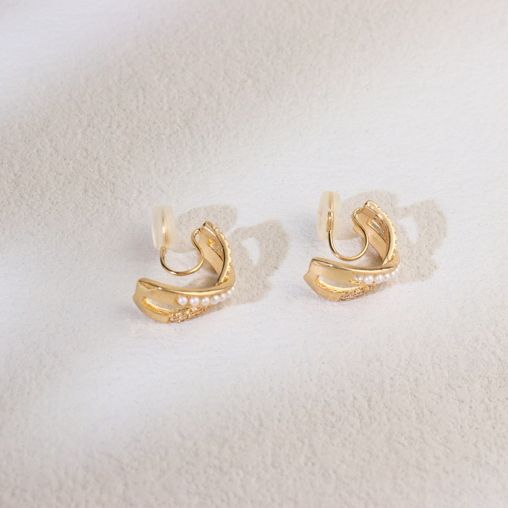Cross The Pearls Clip On Earrings