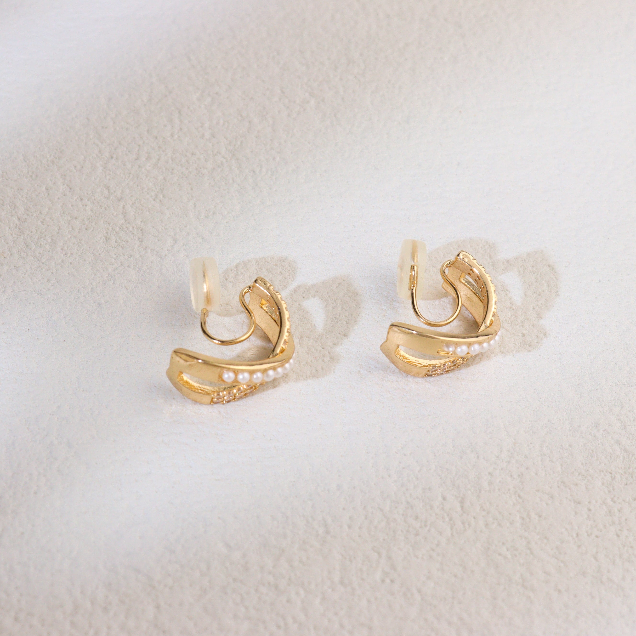 Cross The Pearls Clip On Earrings