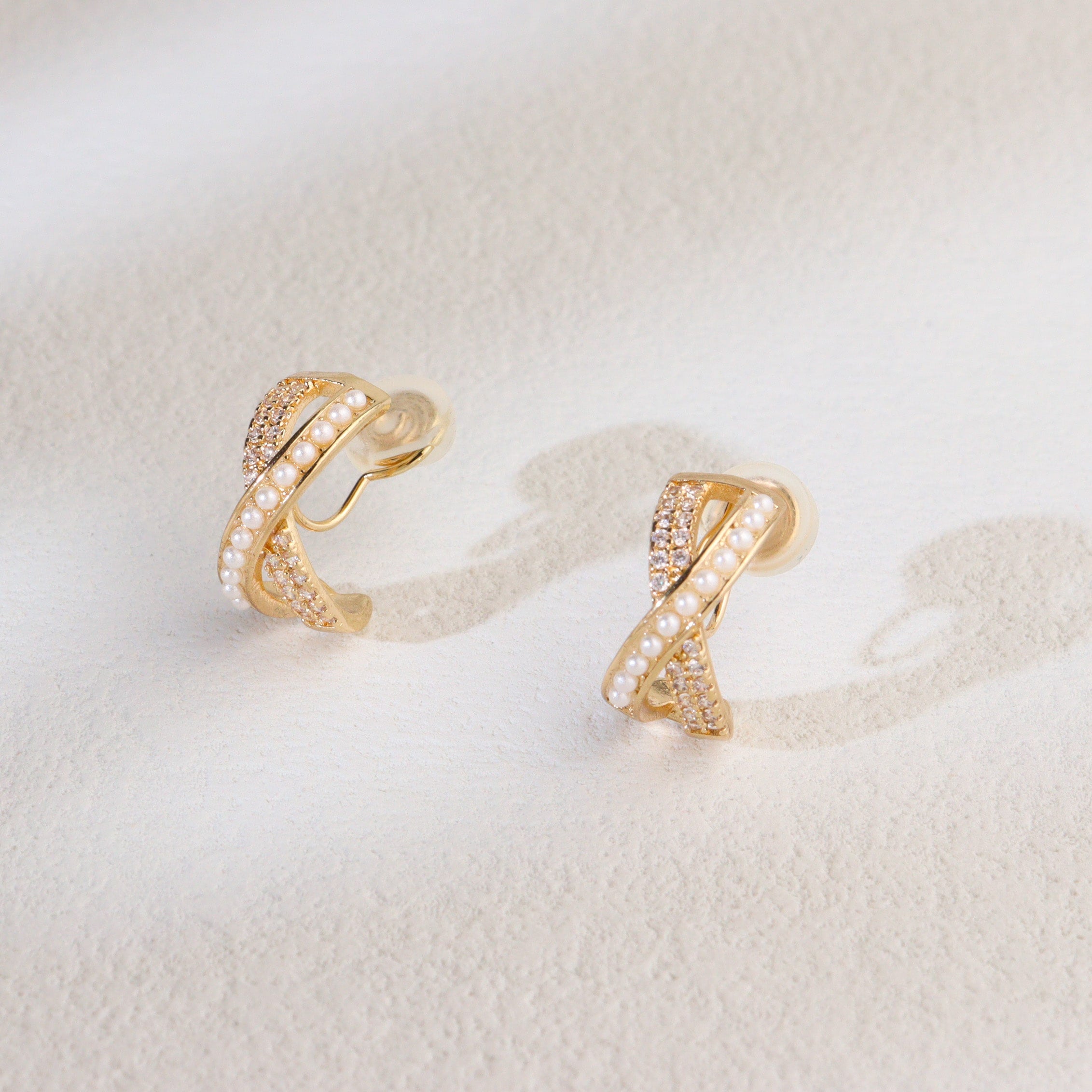 Cross The Pearls Clip On Earrings