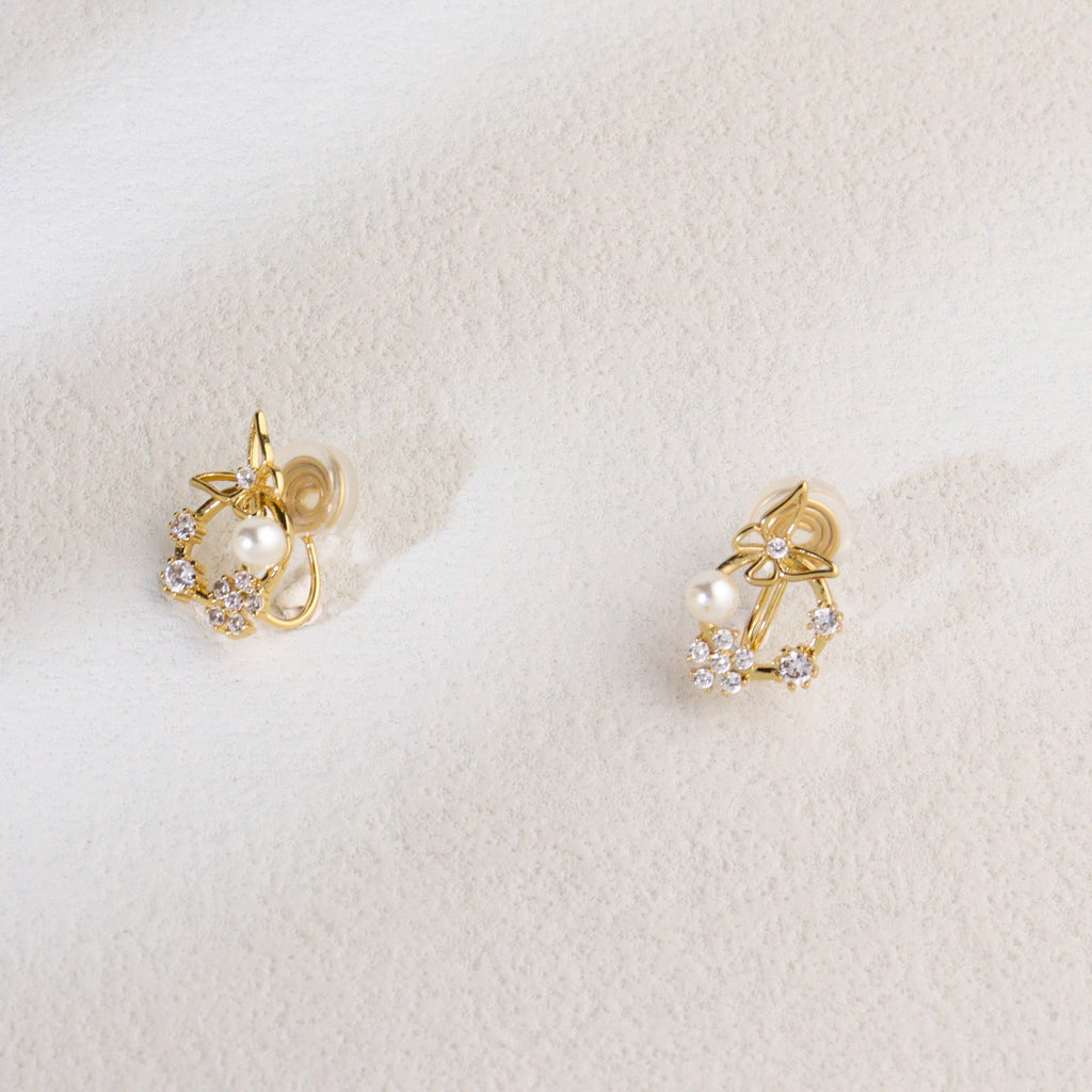 Dancing Butterfly Pearl Clip On Earrings
