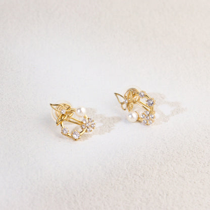 Dancing Butterfly Pearl Clip On Earrings