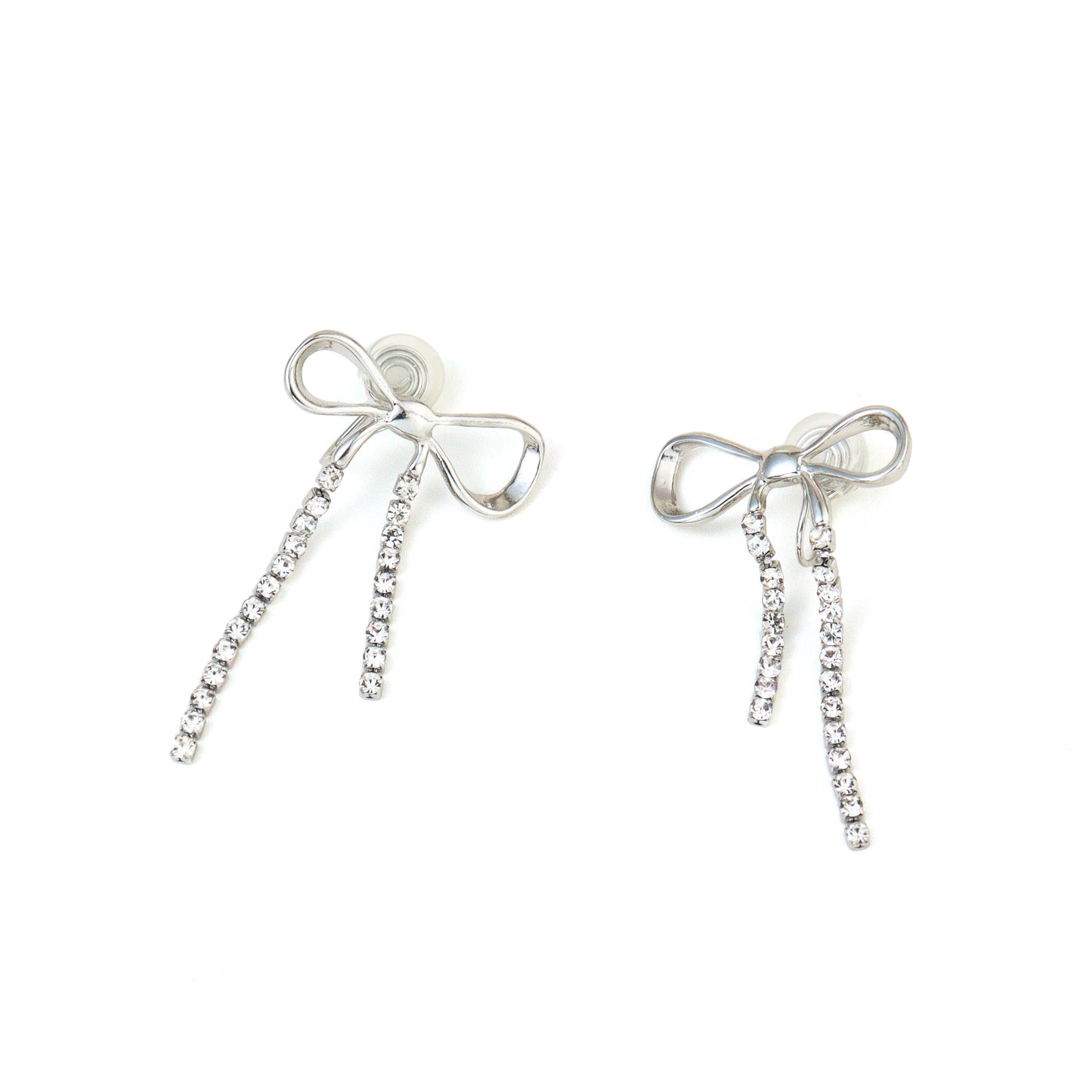 Glitter Silver Ribbon Clip on Earrings