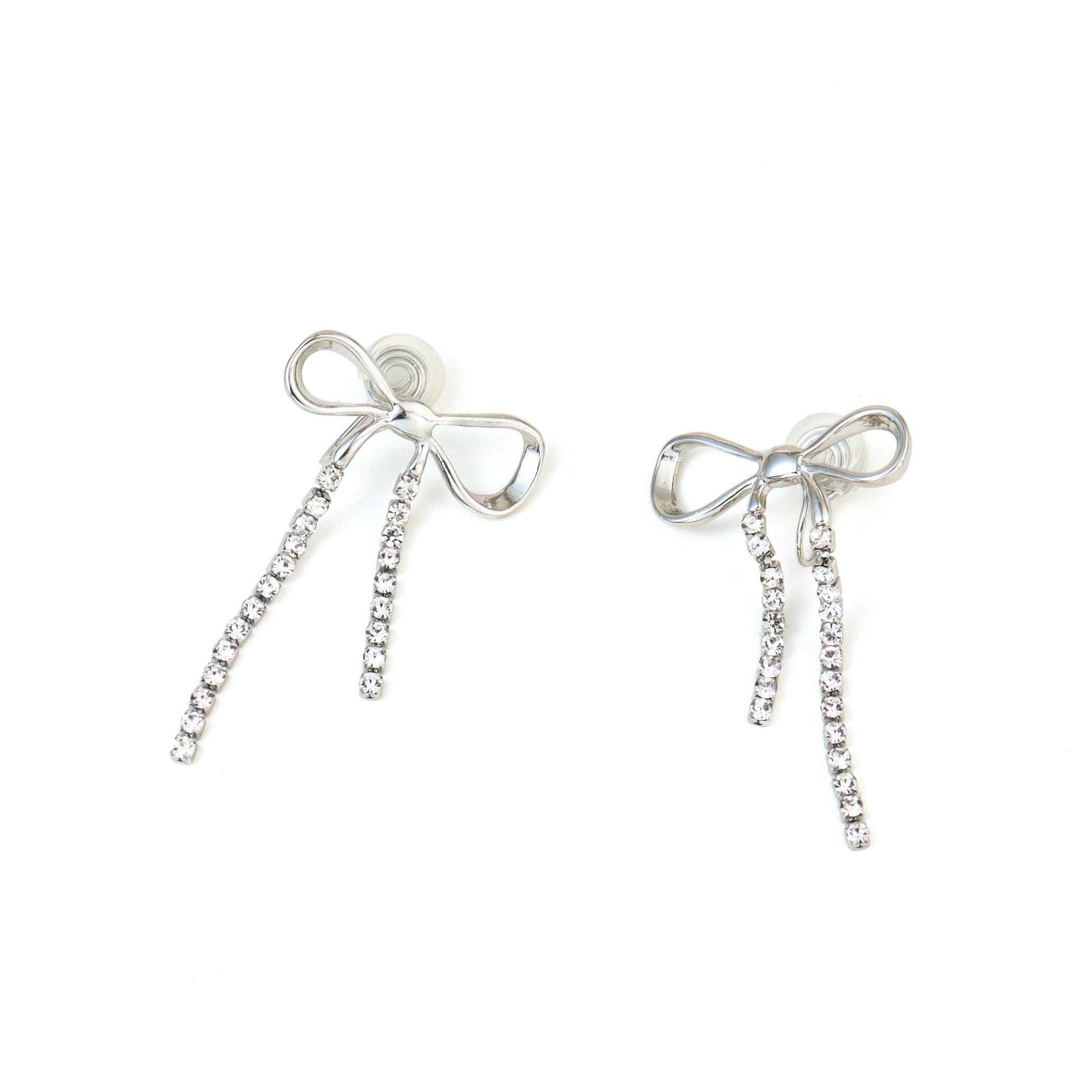 Glitter Silver Ribbon Clip on Earrings