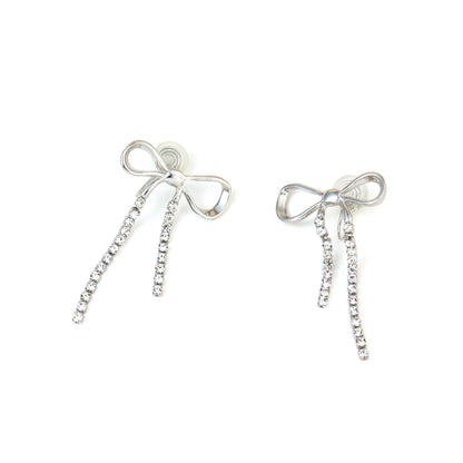 Glitter Silver Ribbon Clip on Earrings