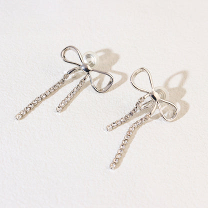 Glitter Silver Ribbon Clip on Earrings