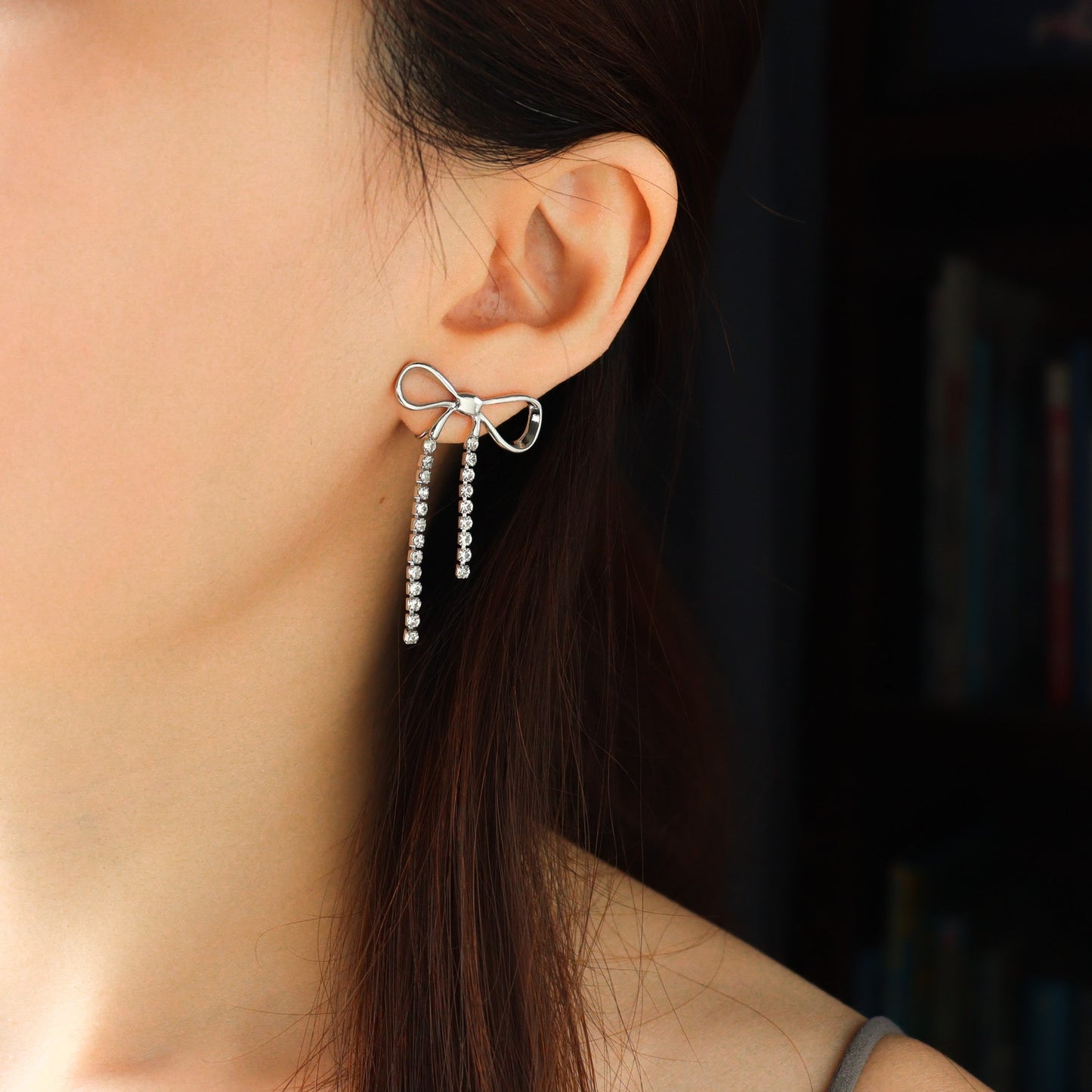 Glitter Silver Ribbon Clip on Earrings