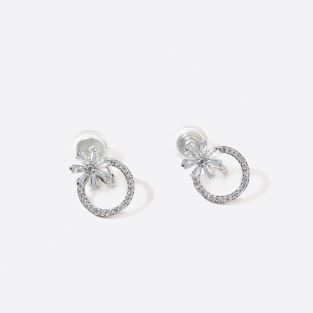Floral Ring Silver Clip on Earrings