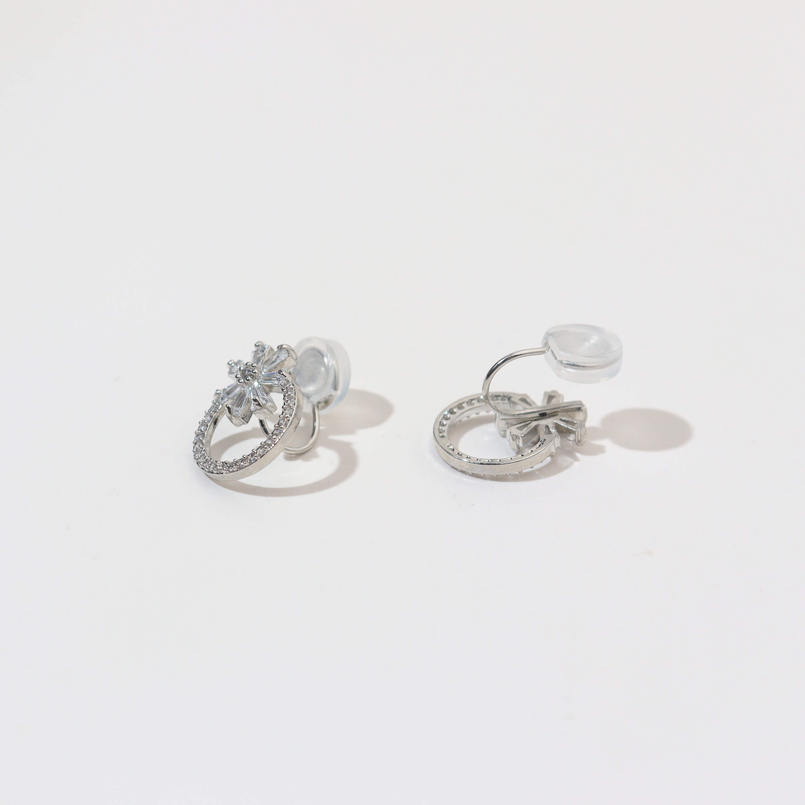 Floral Ring Silver Clip on Earrings