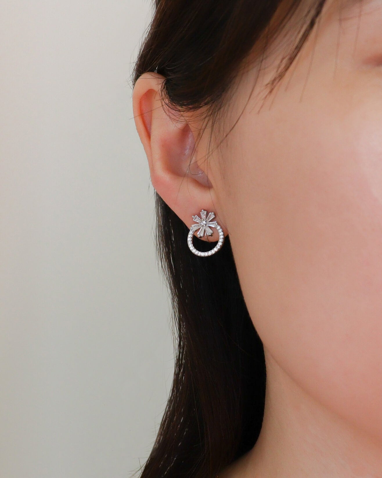 Floral Ring Silver Clip on Earrings