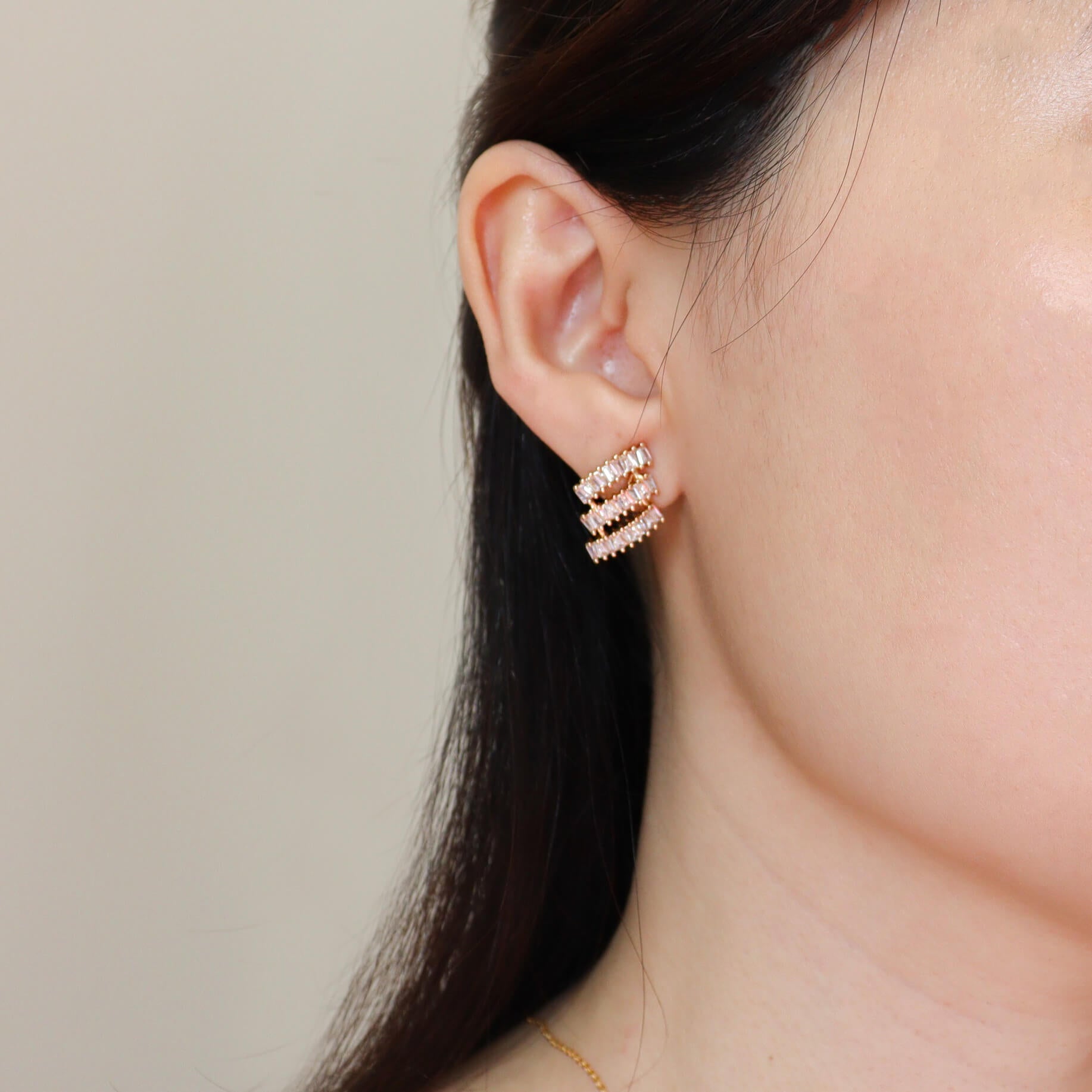 Strike 3 Gold Clip On Earrings
