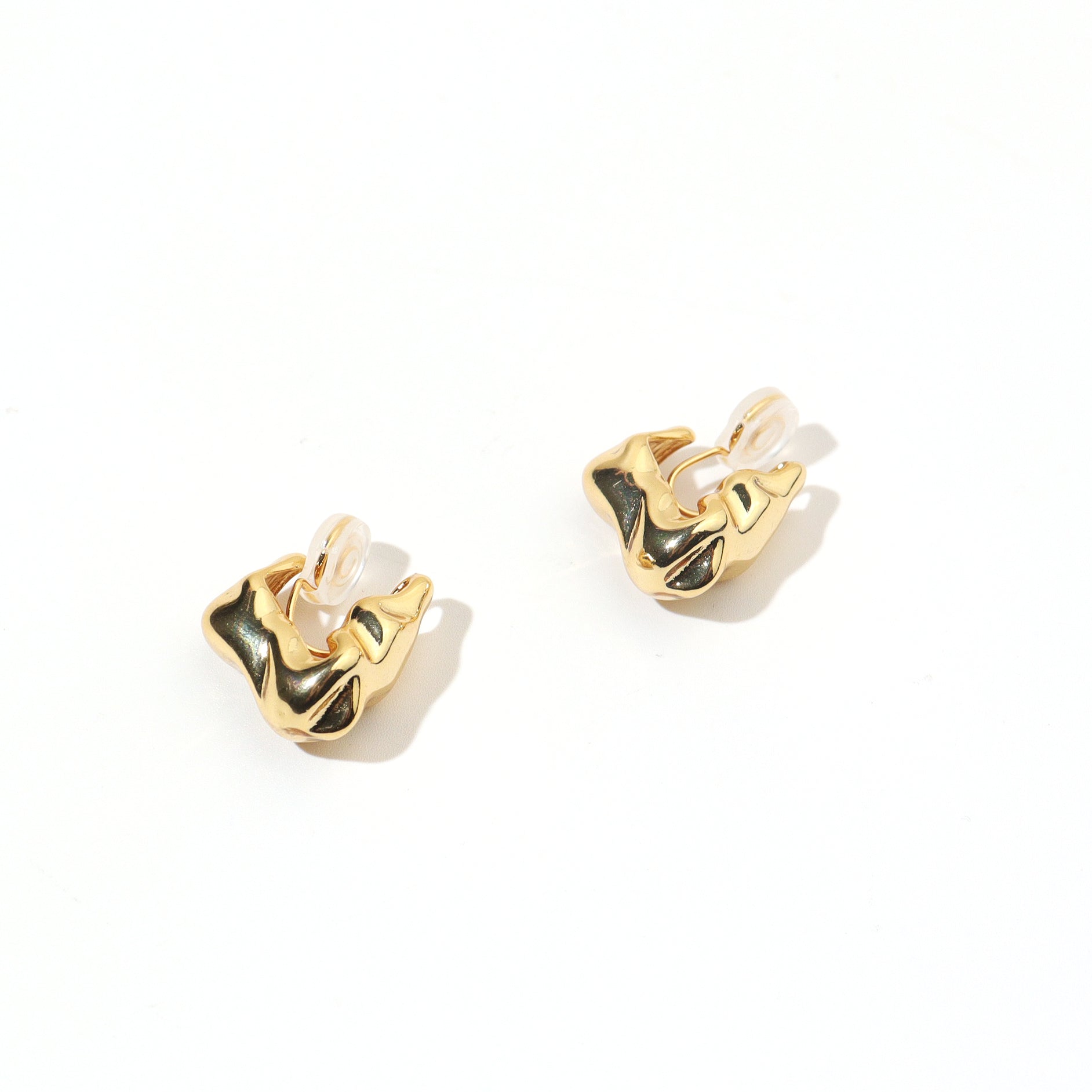 Gold Pebble Clip On Earrings