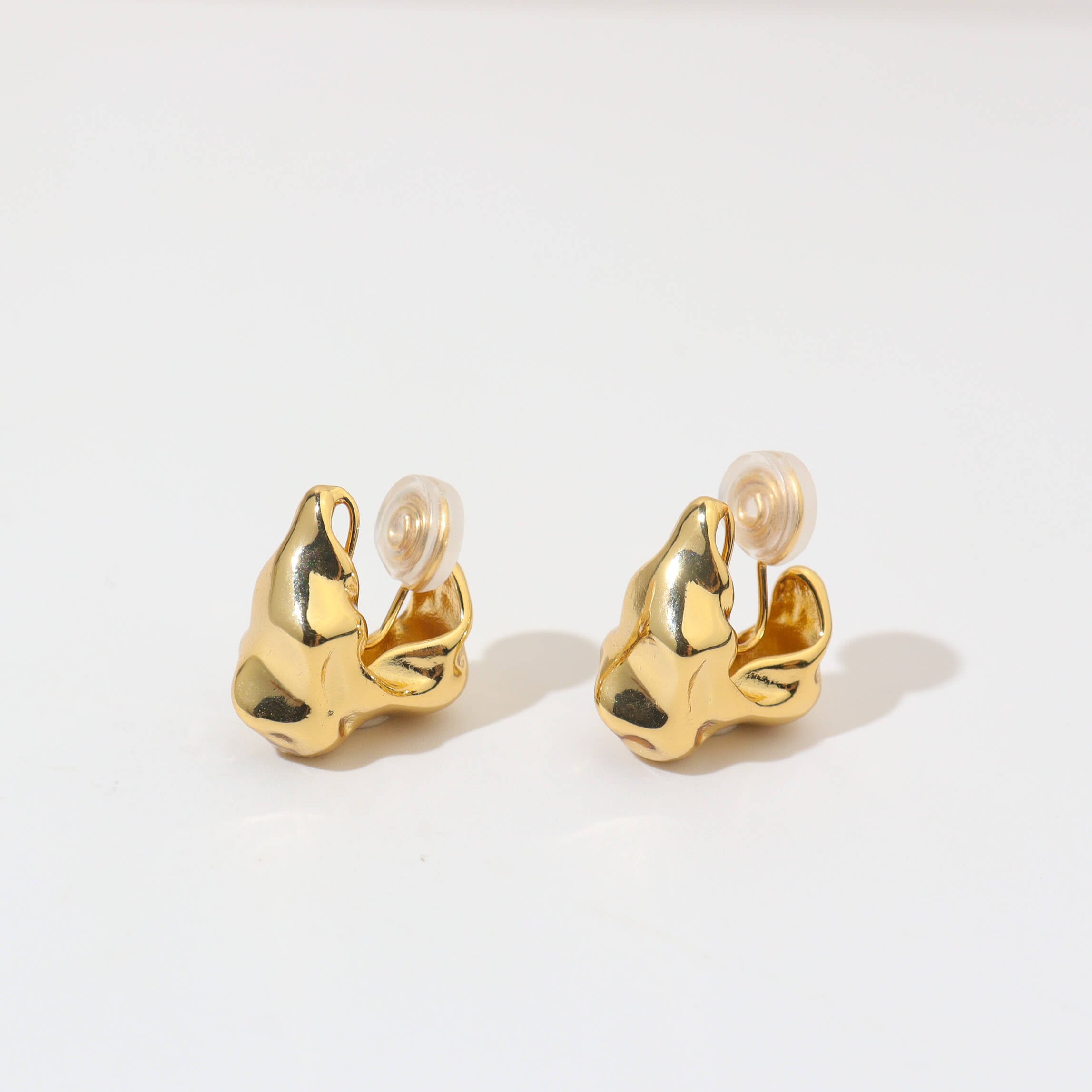 Gold Pebble Clip On Earrings