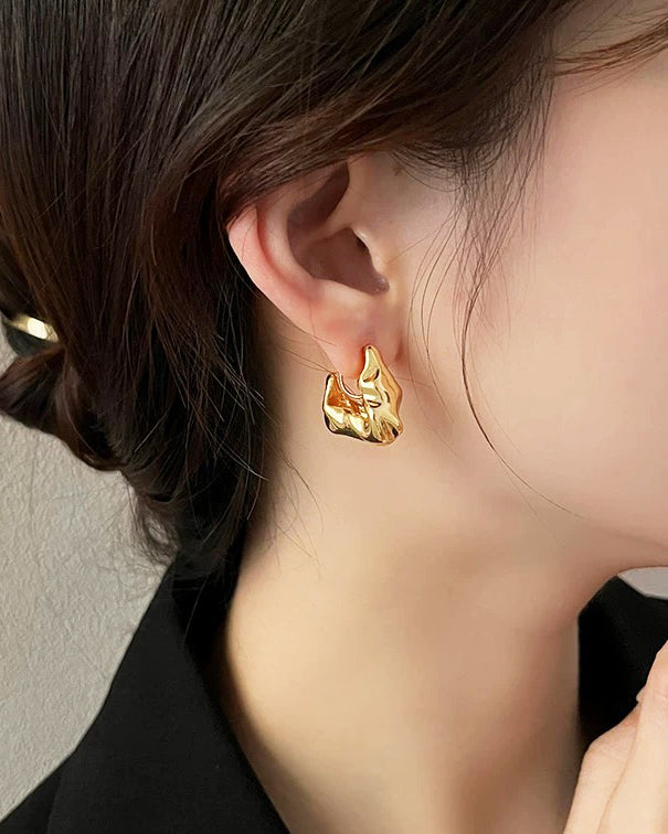 Gold Pebble Clip On Earrings
