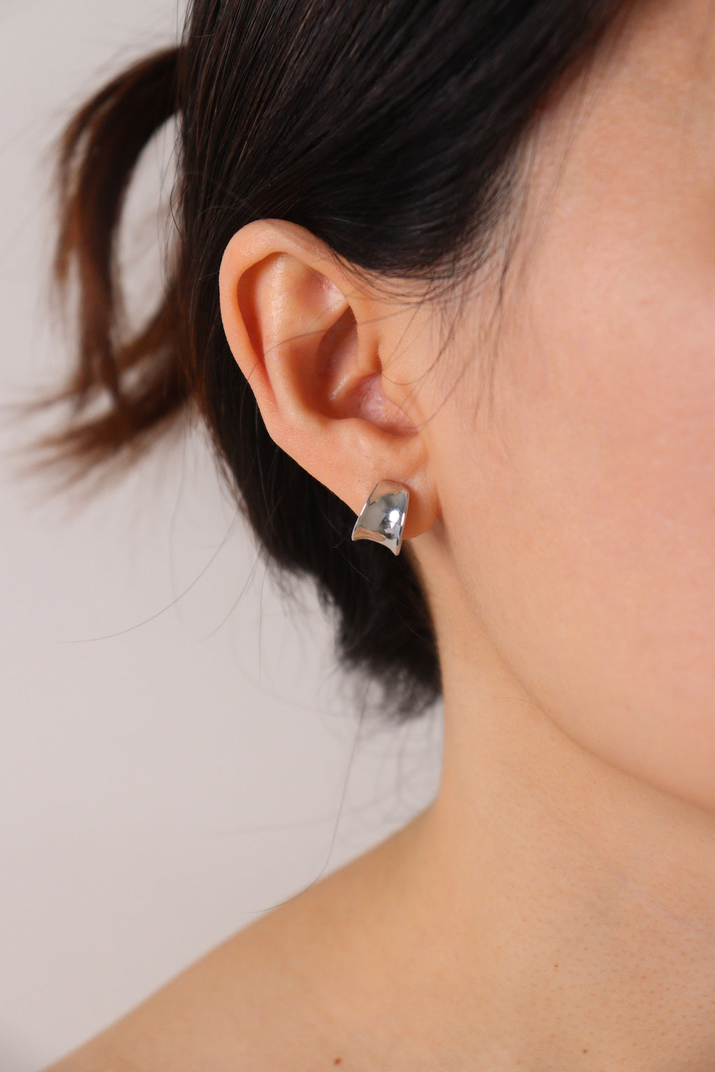 Silver C-Hoop Clip On Earrings
