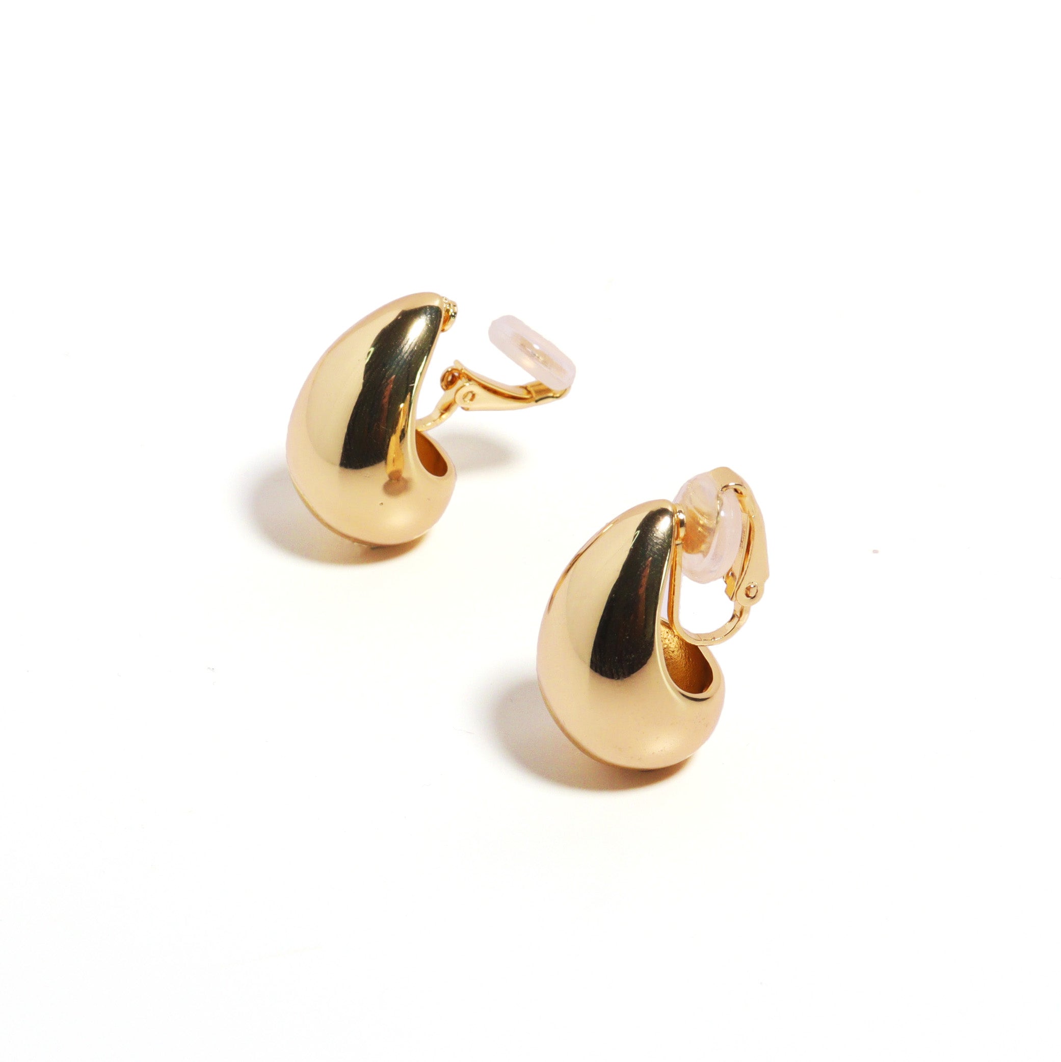 Water Drop Gold Clip On Earrings