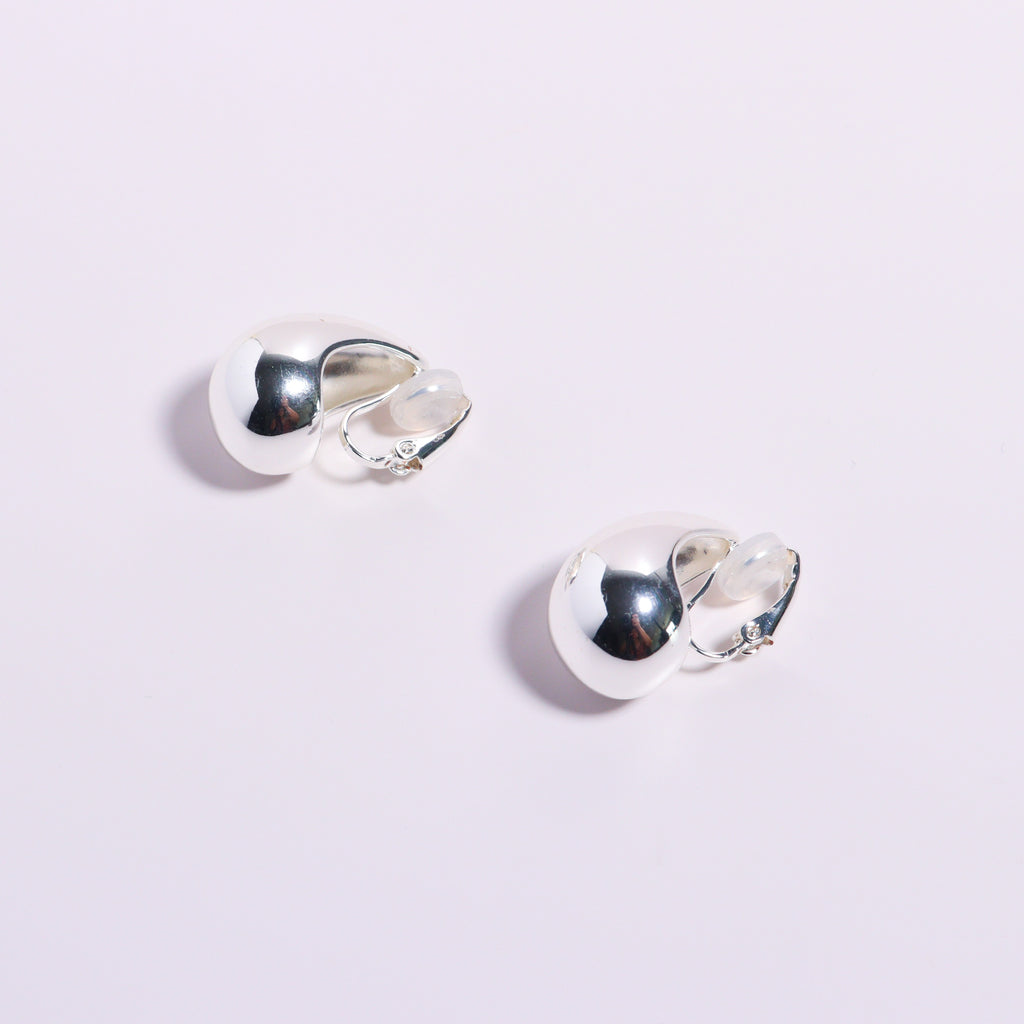 Water Drop Silver Clip On Earrings