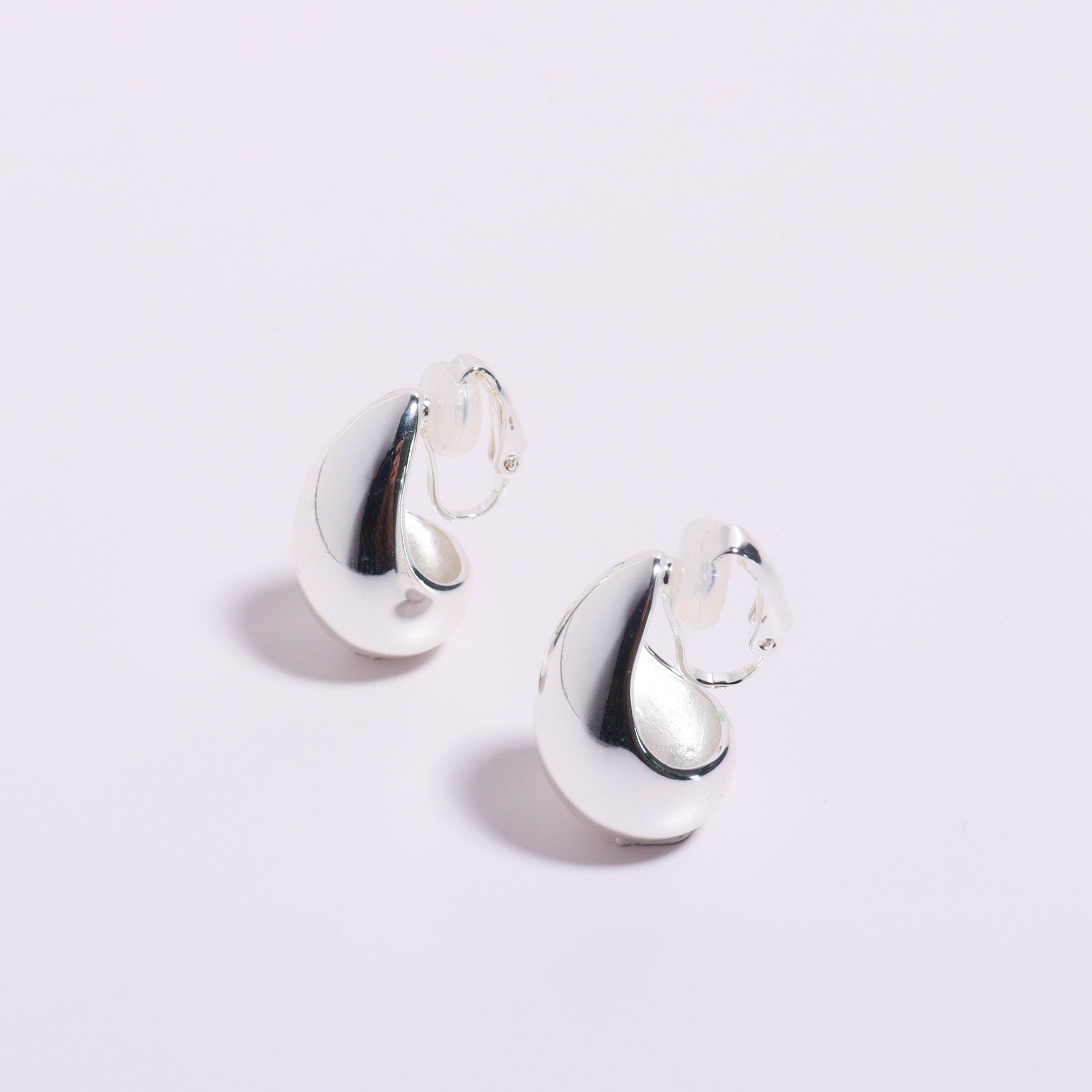 Water Drop Silver Clip On Earrings