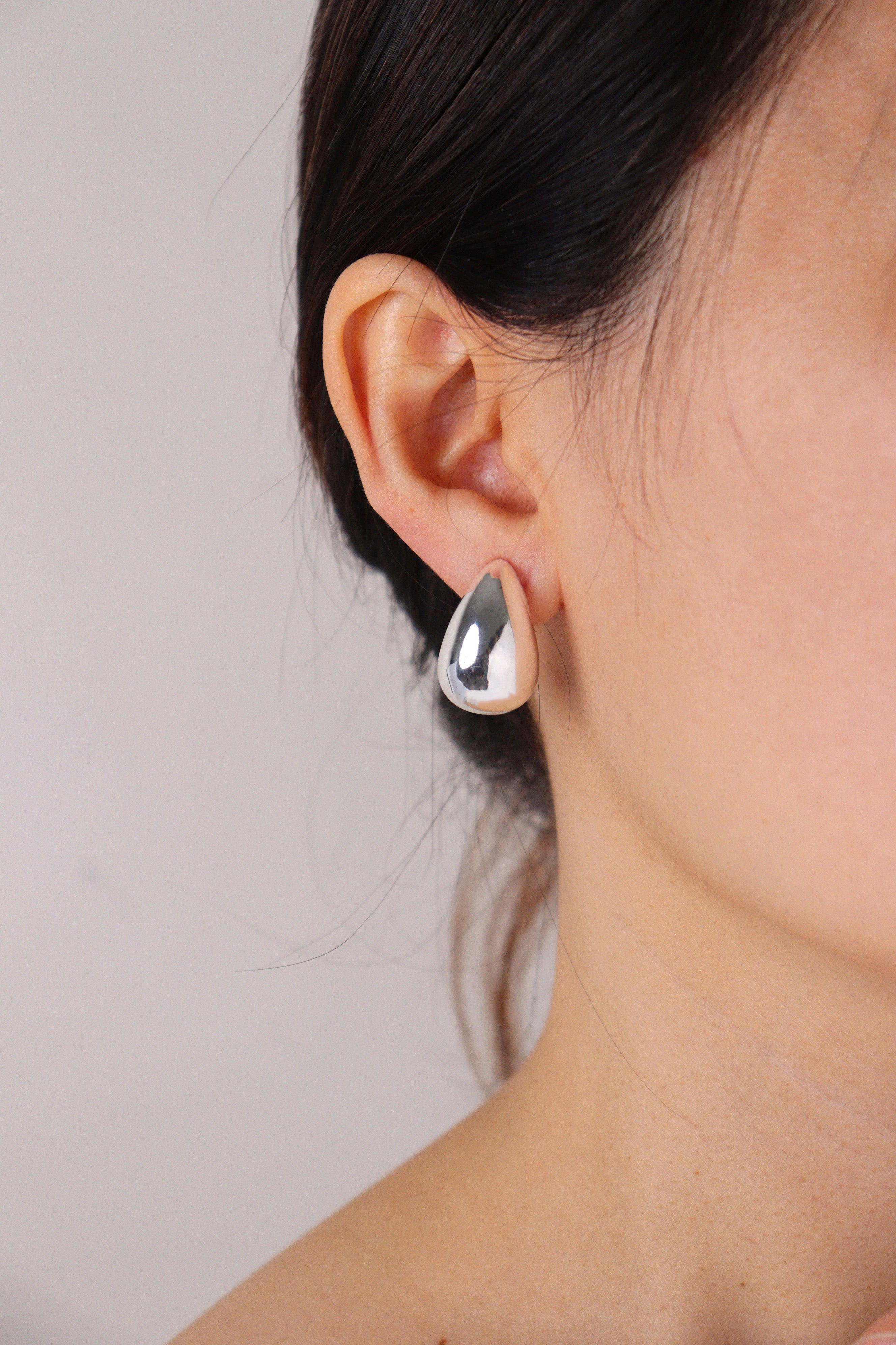 Water Drop Silver Clip On Earrings